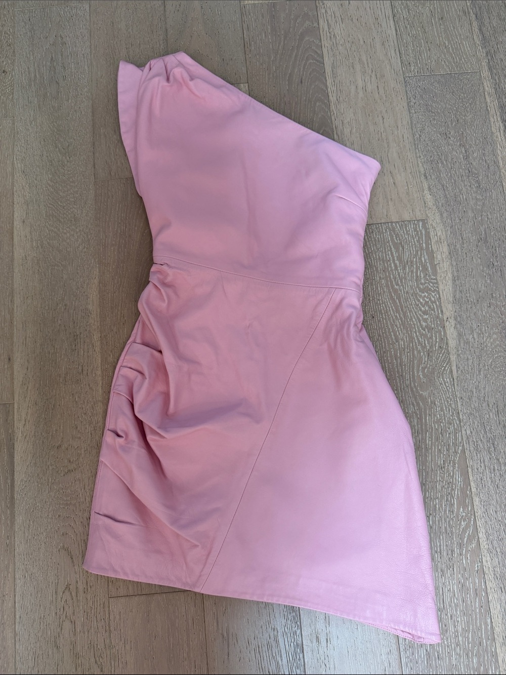LaMarque Corey One-Shoulder Leather Pink Mini Dress